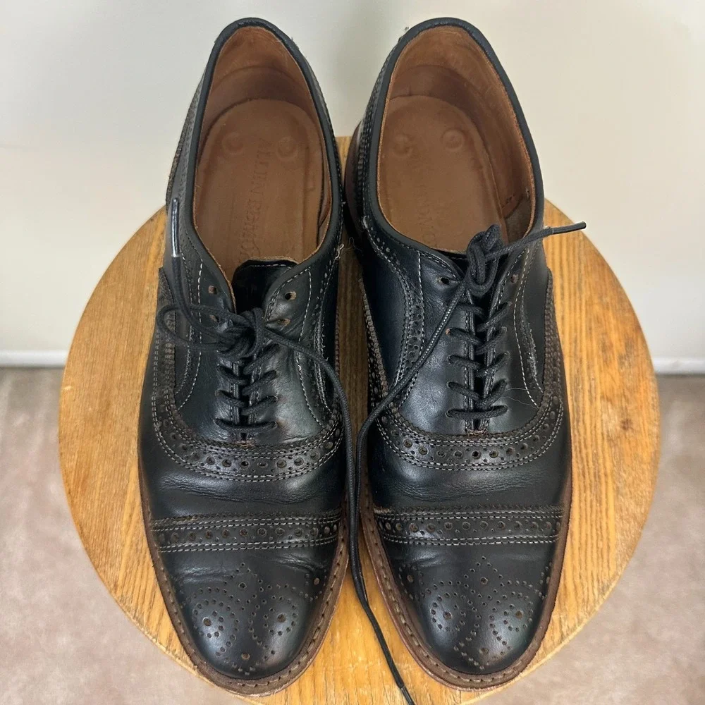 Allen Edmonds Strandmok US 8.5 E Black Blue Bottom Danite Wingtip Dress Shoes